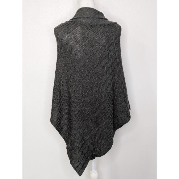 Say What? Poncho Sweater Gray Knit V Neck Casual One Size - Picture 5 of 7
